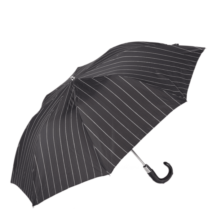 Black Striped Folding Umbrella with Studs Leather Handle