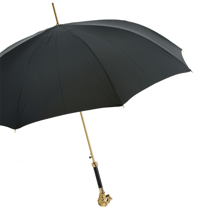 Black Umbrella with Gold Lion Handle, Luxurious Accessory