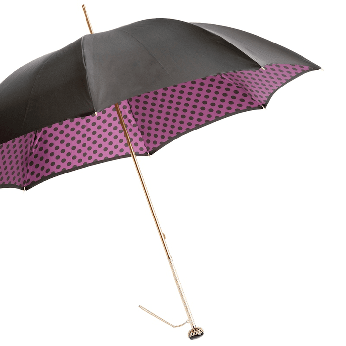 Black Umbrella With Purple Dots Patern Interior