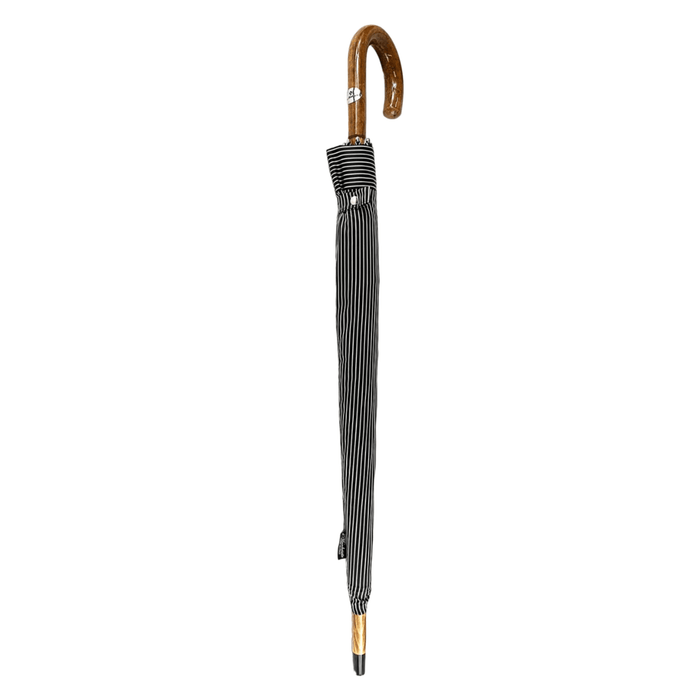 Black & White Umbrella with Hand-Curved Malacca Wood Handle