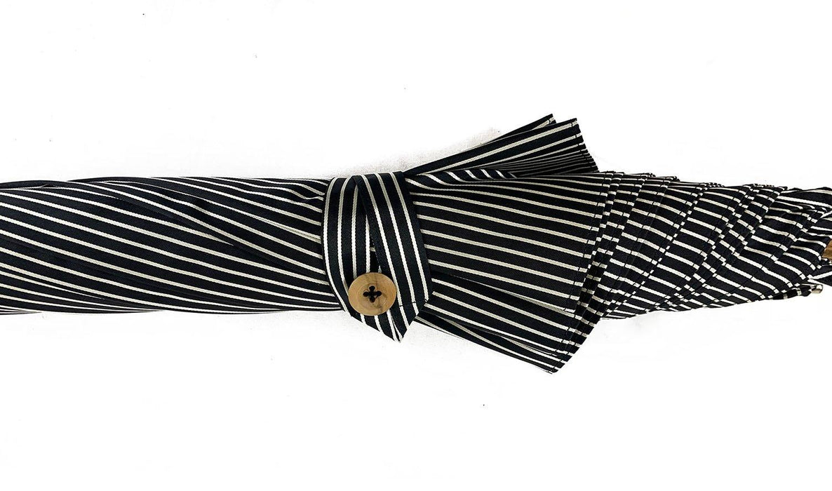 Black & White Umbrella with Hand-Curved Malacca Wood Handle