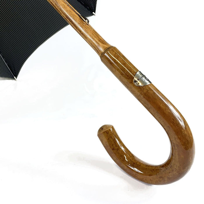 Black & White Umbrella with Hand-Curved Malacca Wood Handle