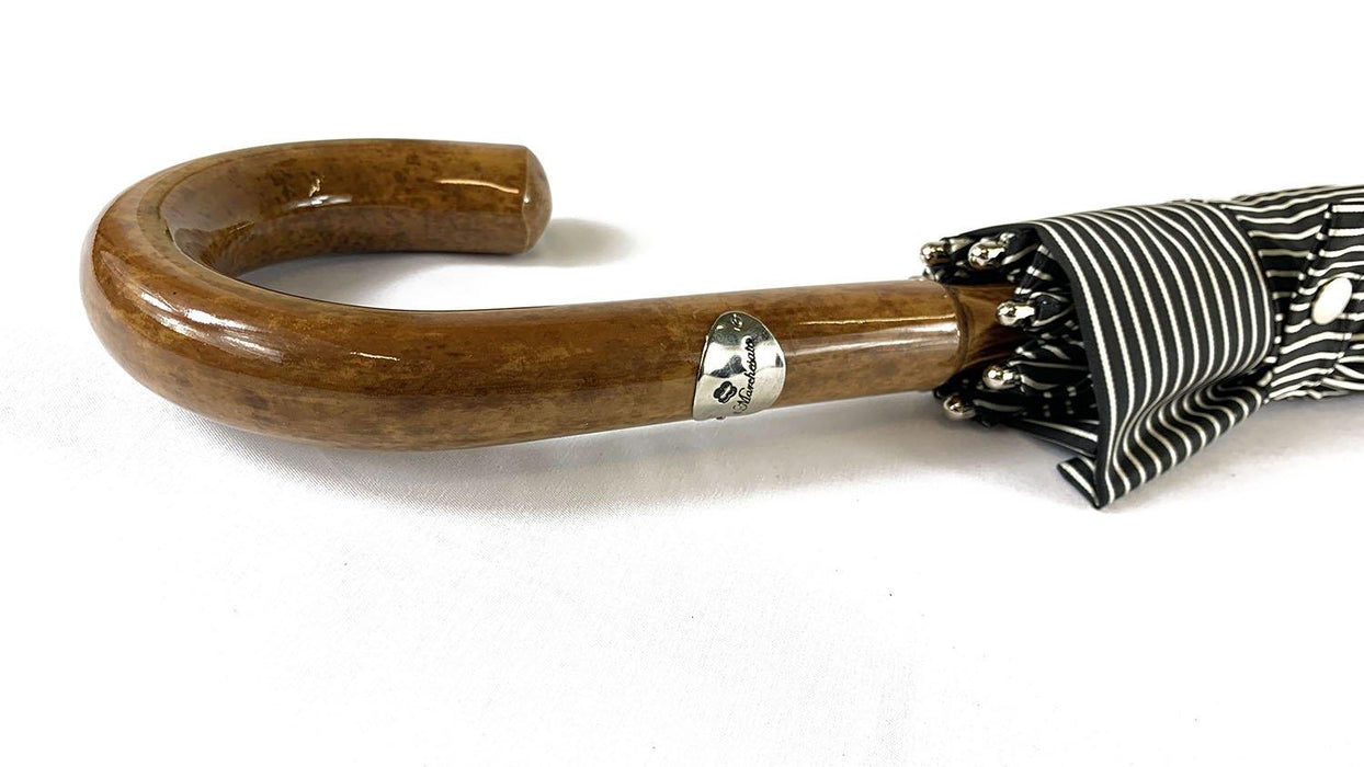 Black & White Umbrella with Hand-Curved Malacca Wood Handle