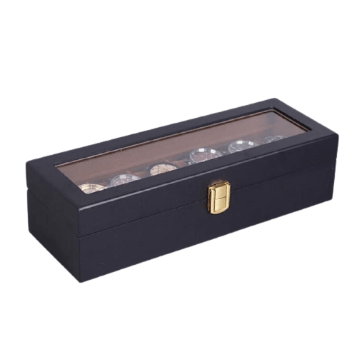 Black Wooden Storage Box for Watches with 6 Slots