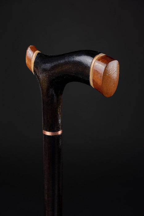 Black Wooden Walking Cane Vintage, Traditional Handle