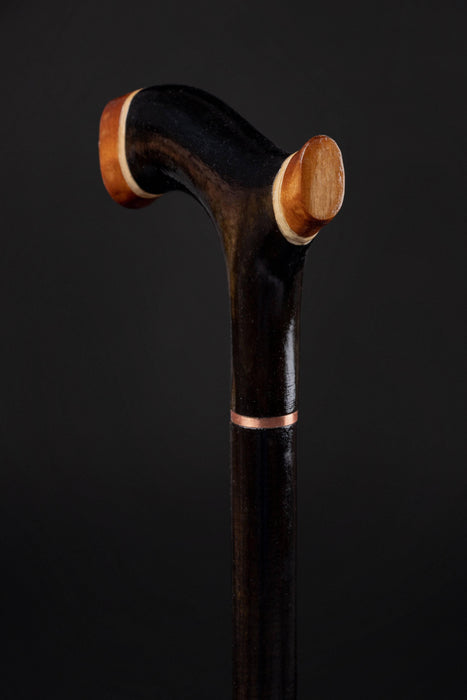 Black Wooden Walking Cane Vintage, Traditional Handle