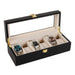 Black Wooden Watch Box with 6 Slots for Timepiece Storage