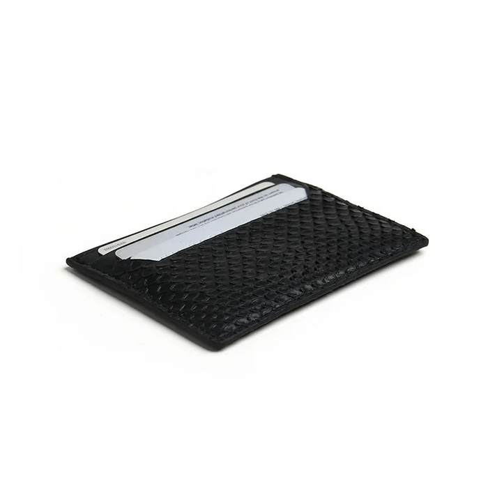 black python leather slim wallet for men