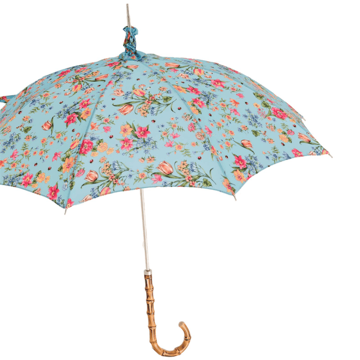 Blue Flowered Whangee Handle Beautiful Parasol Ladies