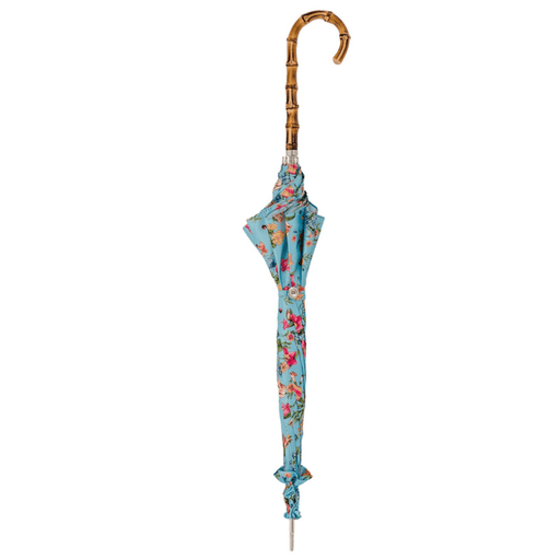 Blue Flowered Whangee Handle Beautiful Parasol Ladies