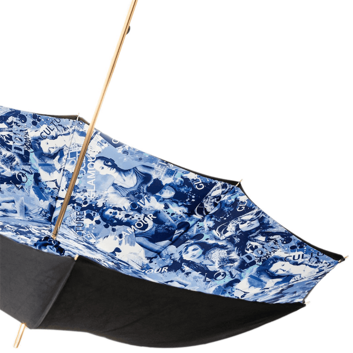 Blue Handle Printed Black Glamour Umbrella