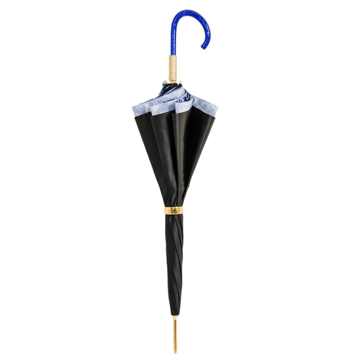 Blue Handle Printed Black Glamour Umbrella - Artynov | Unique Handmade Accessories