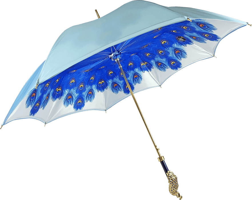 High-fashion designer umbrella adorned with intricate lace trim and velvet canopy