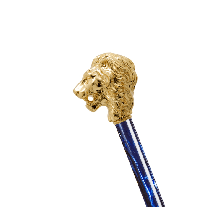 Blue Umbrella with Gold Lion Handle, with Case and Ring