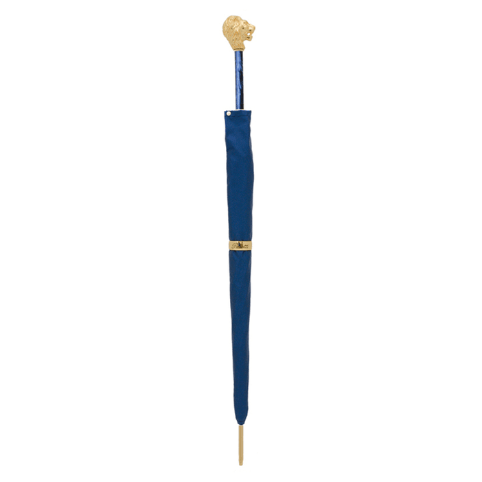 Blue Umbrella with Gold Lion Handle, with Case and Ring