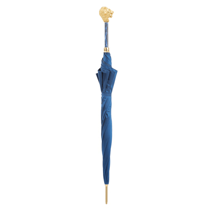 Blue Umbrella with Gold Lion Handle, with Case and Ring