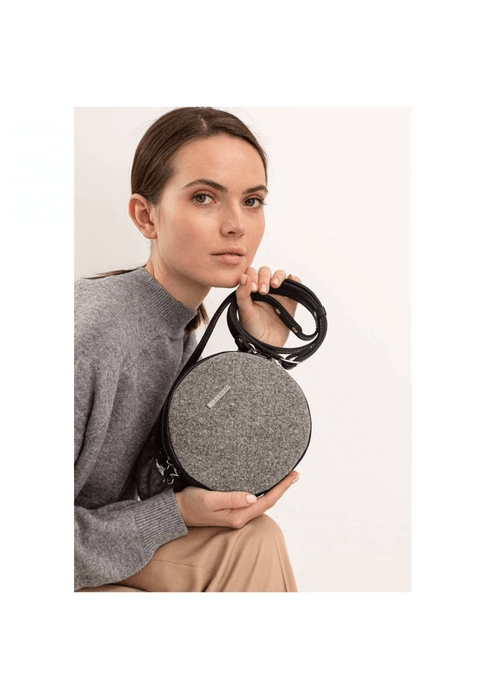 Women's Round Felt Bag with Black Leather Inserts