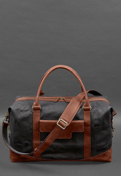 Leather travel bag with leather accents