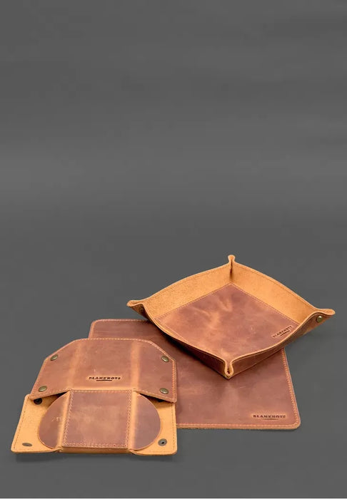 Light Brown Leather Desk Set – Elegant Organizer for Office or Home