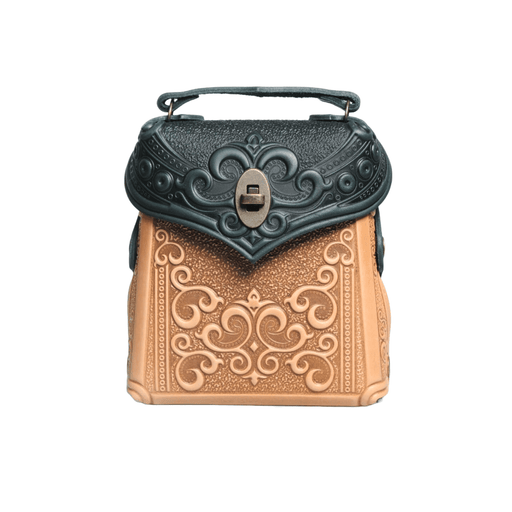 Boho leather bag stylish women's backpack with embossed detail