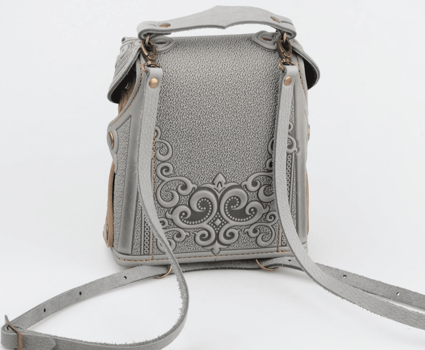 Boho Leather Rucksack Stylish Women's Backpack in Beige and Gray