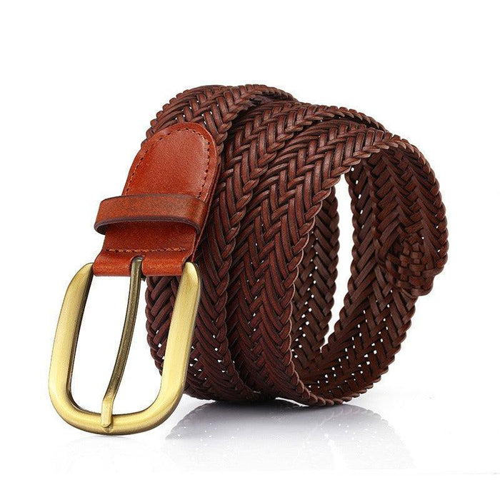 Braided Leather Belt For Women With Gold Buckle, Nancy Model