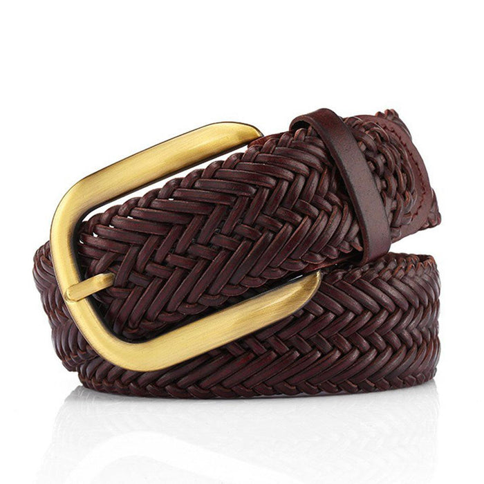 Braided Leather Belt For Women With Gold Buckle, Nancy Model