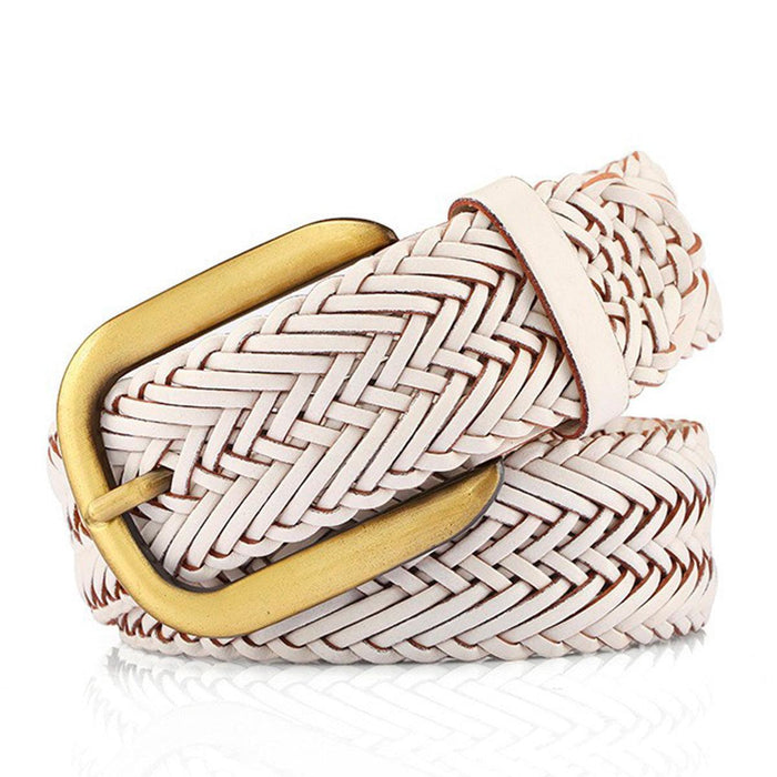 Braided Leather Belt For Women With Gold Buckle, Nancy Model