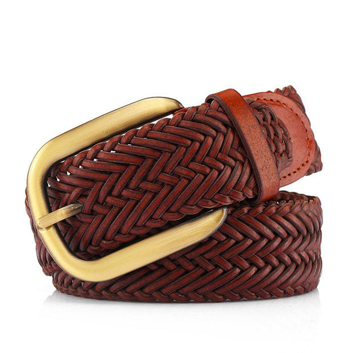 Braided Leather Belt For Women With Gold Buckle, Nancy Model