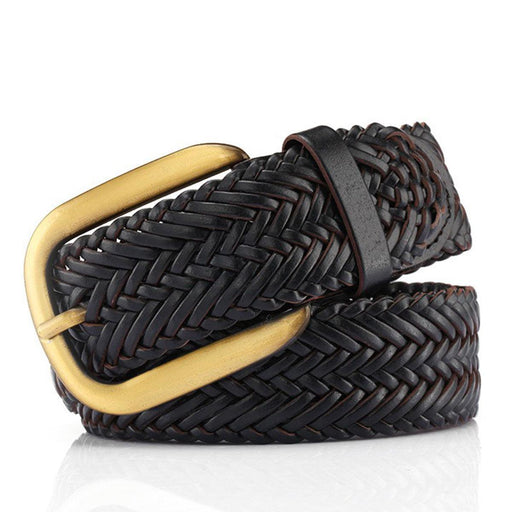 Braided Leather Belt For Women With Gold Buckle, Nancy Model