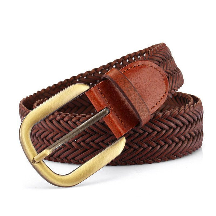 Braided Leather Belt For Women With Gold Buckle, Nancy Model