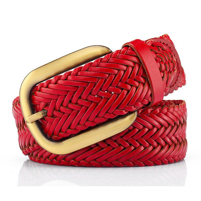 Braided Leather Belt For Women With Gold Buckle, Nancy Model