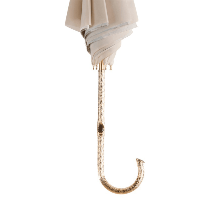 Brass Handle Ivory Umbrella with Flowers Inside