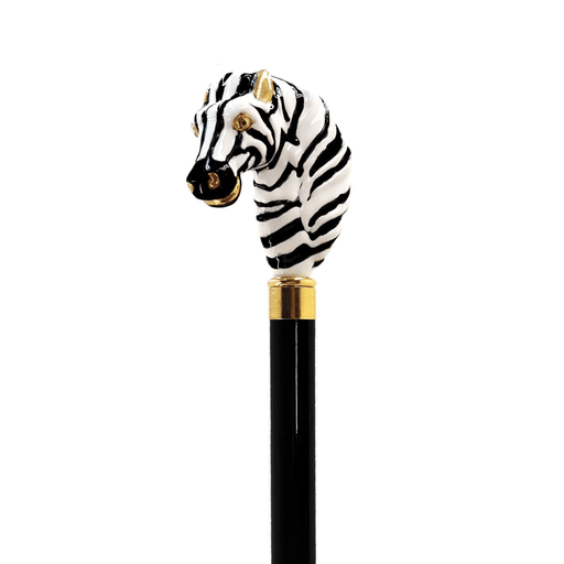 Bright Enameled Zebra Handle Walking Cane