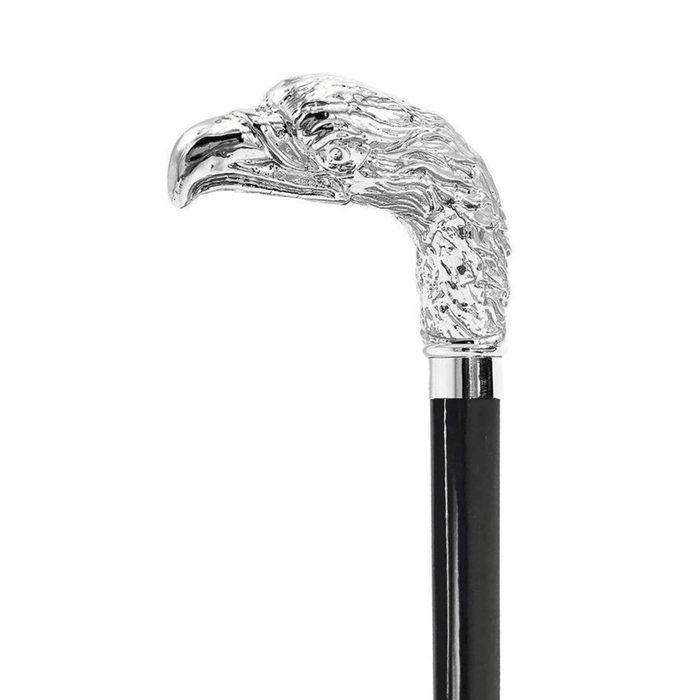 Bright Silver-plated Hawk Handle Walking Cane