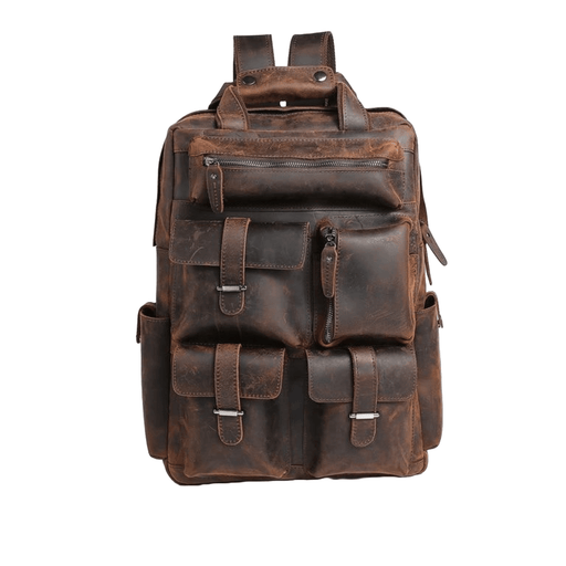 Brown Genuine Leather 15.6 Inch Travel Backpack 20 to 35 Litre - Artynov | Unique Handmade Accessories