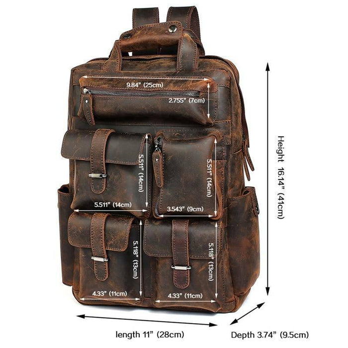 Brown Genuine Leather 15.6 Inch Travel Backpack 20 to 35 Litre