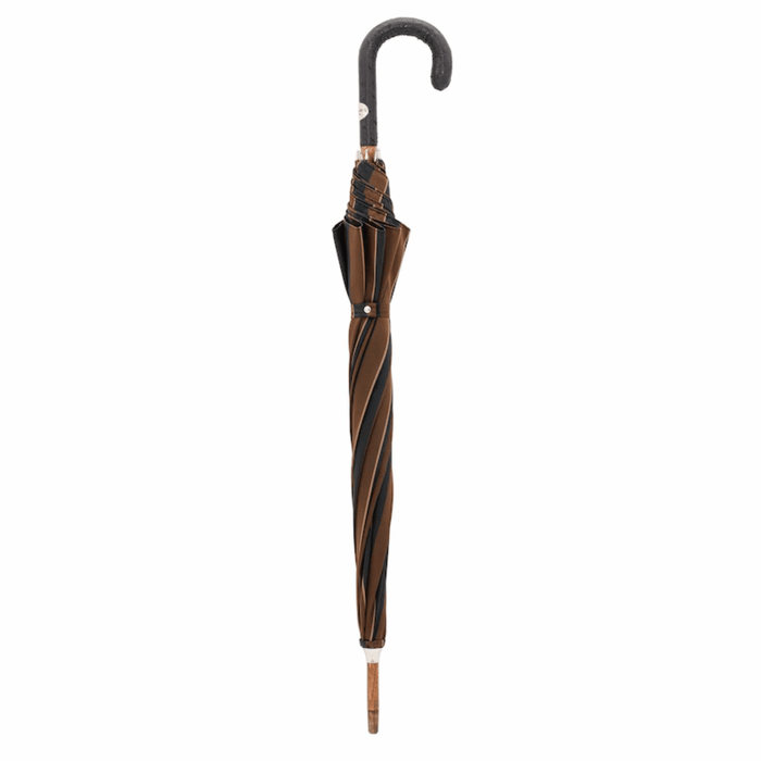 Brown Large Striped Umbrella with Ostrich Leather Handle