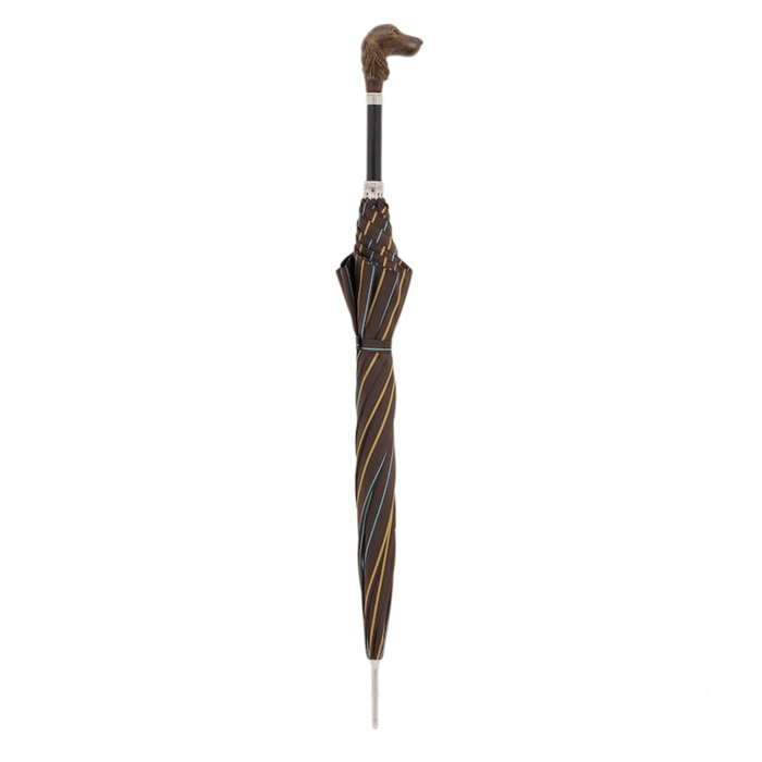 Brown Striped Umbrella with Dog Acetate Handle