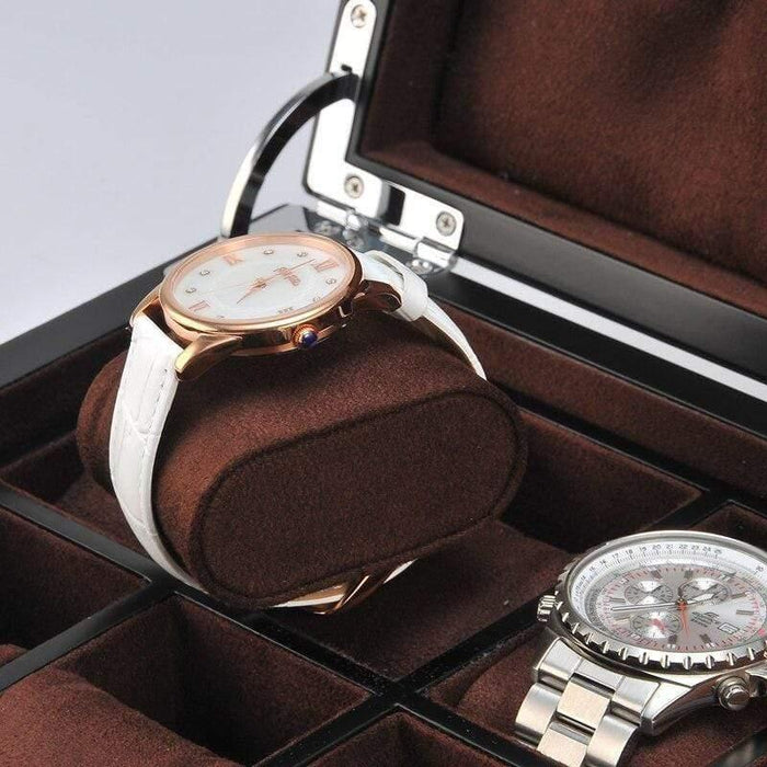 Brown Wooden Watch Box with Convenient Pocket and 12 Slots