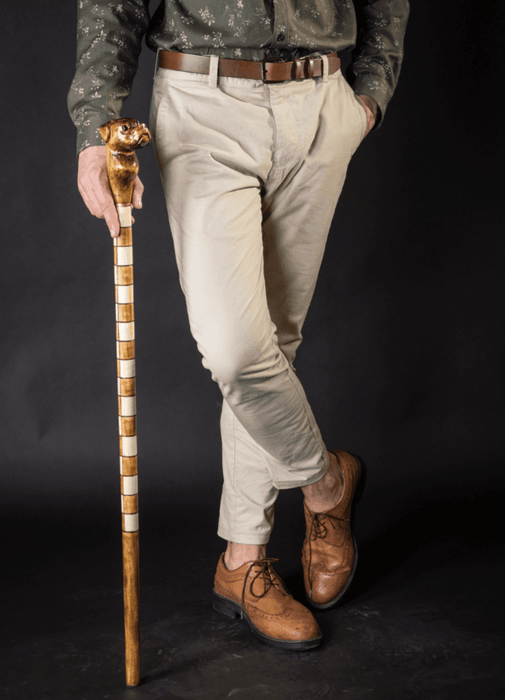 Bulldog Walking Stick, Walking Cane Hand Carved Handmade