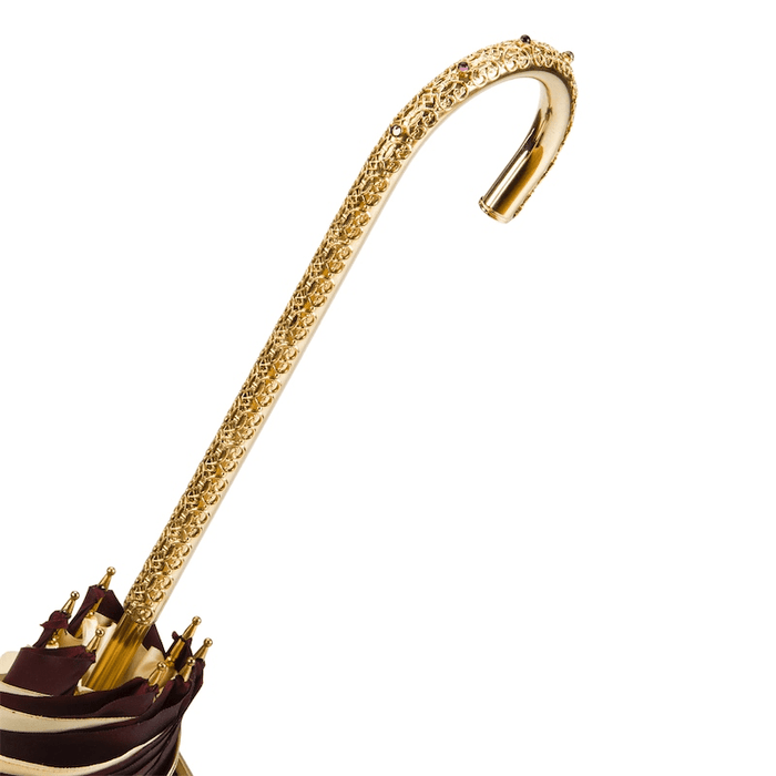 Burgundy Crystal Umbrella Unique Gold Brass Handle