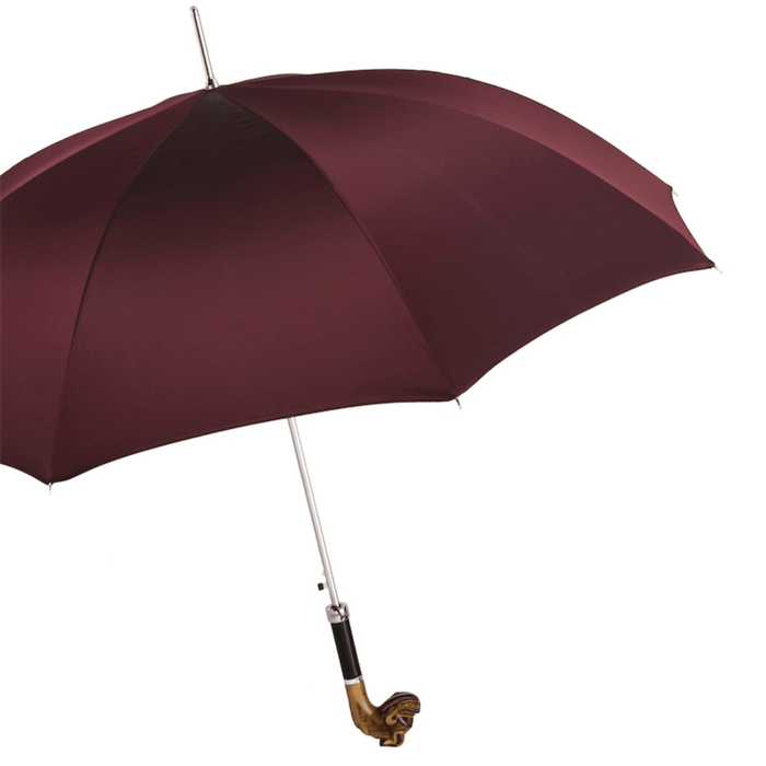 Burgundy Hand Carved Handle Bulldog Umbrella