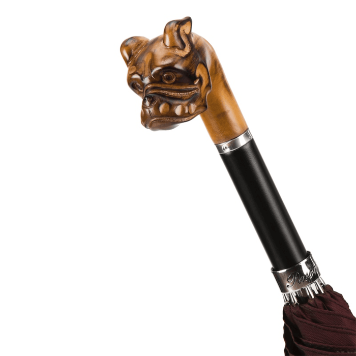 Burgundy Hand Carved Handle Bulldog Umbrella