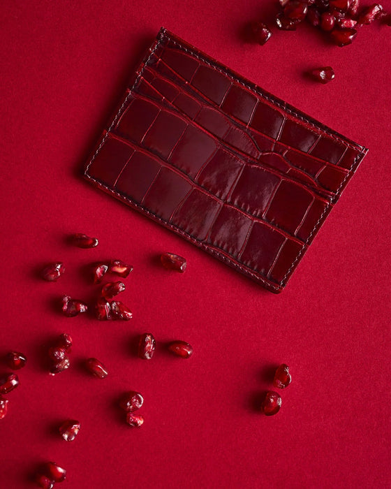 burgundy crocodile leather card holder