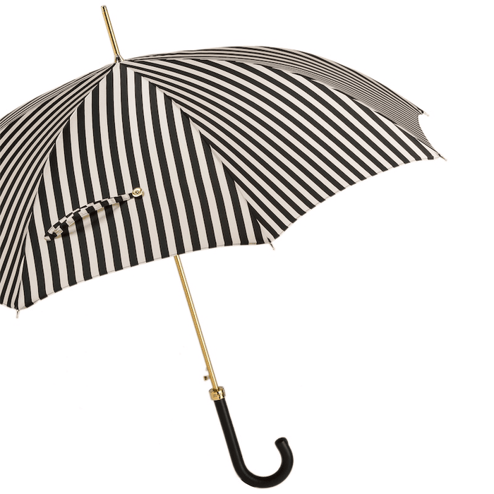 B&W Striped Classic Leather Handle Umbrella