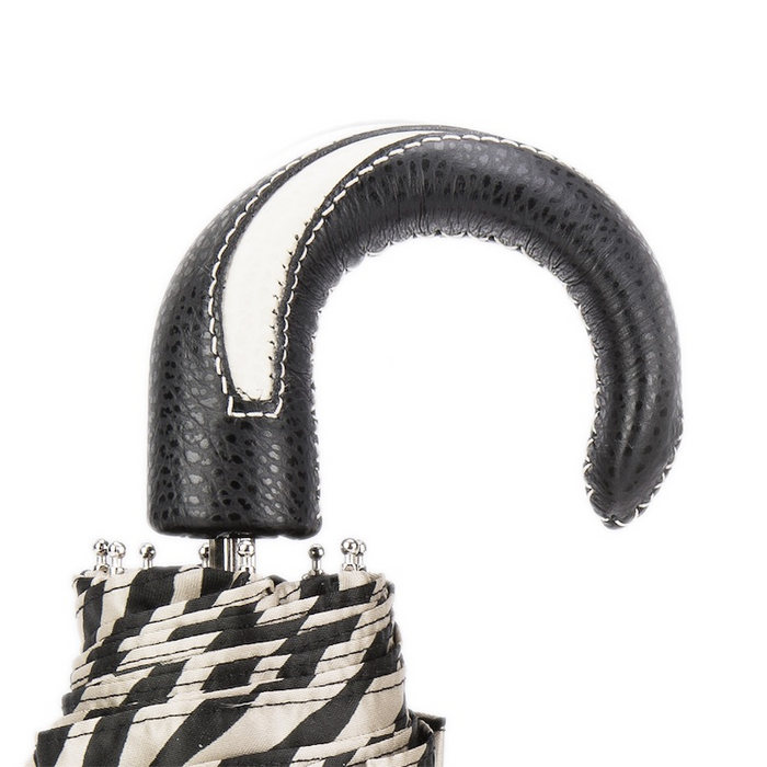 Stylish Zebra Print Leather Handle Designer Folding Umbrella