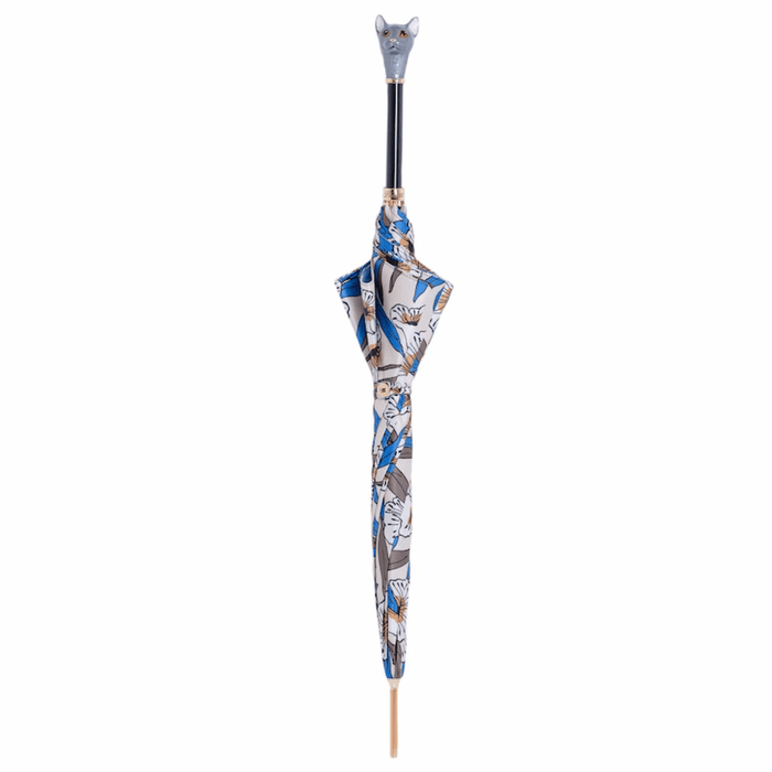 Grey Cat Flower Print Umbrella - Luxury Gift