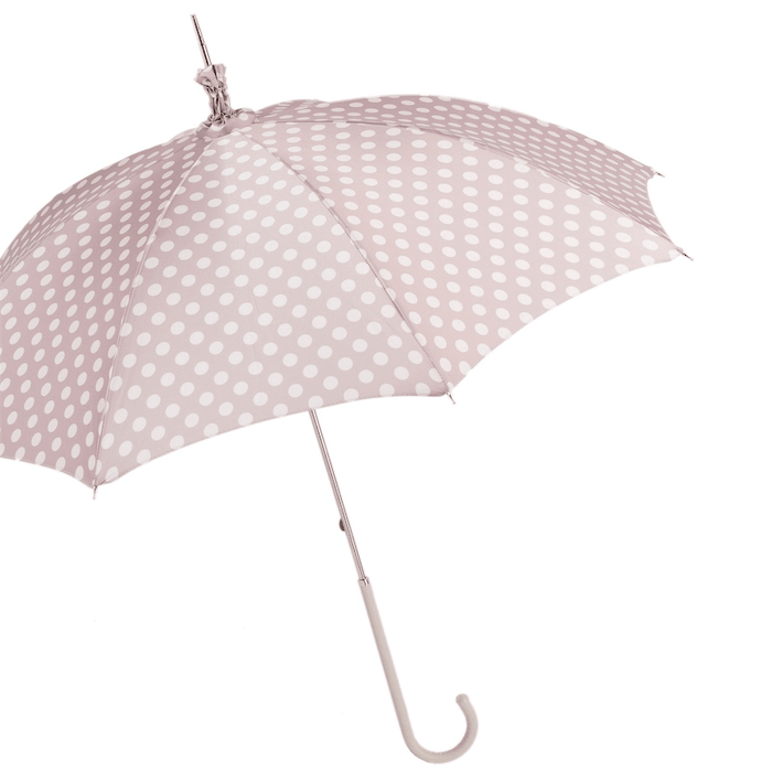 Pink Polka Dot Rainproof Leather Manual Parasol for Women - Artynov | Unique Handmade Accessories