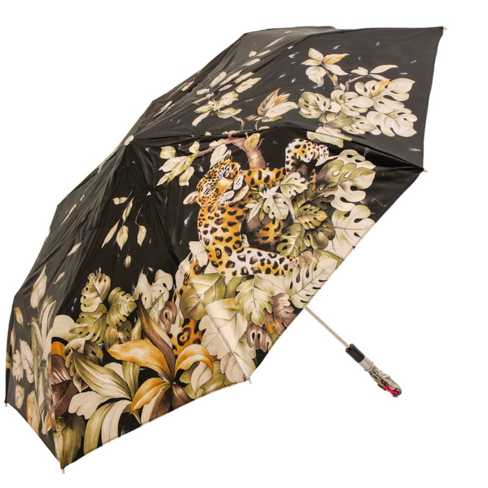 Red Gem Leopard Print Designer Folding Umbrella